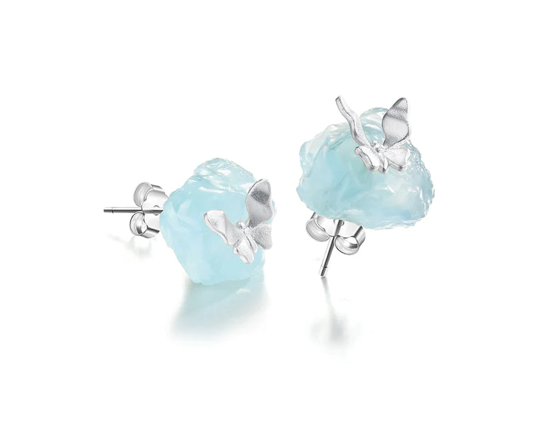 PRINCESENSE AQUAMARINE BUTTERFLY STUD EARRING