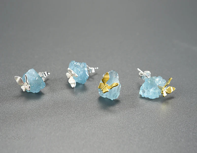 PRINCESENSE AQUAMARINE BUTTERFLY STUD EARRING