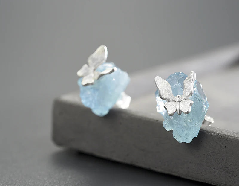 PRINCESENSE AQUAMARINE BUTTERFLY STUD EARRING