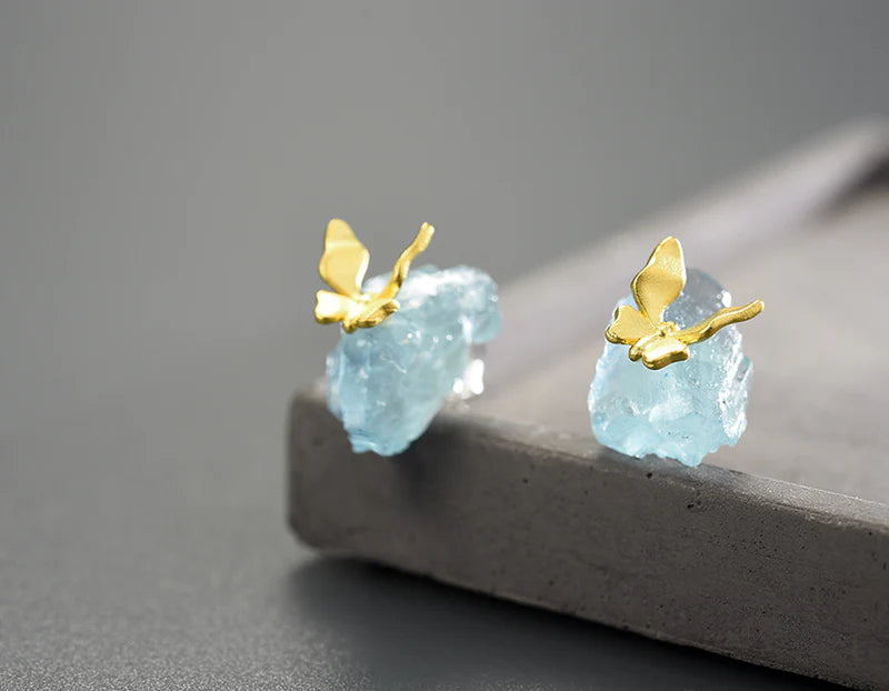 PRINCESENSE AQUAMARINE BUTTERFLY STUD EARRING