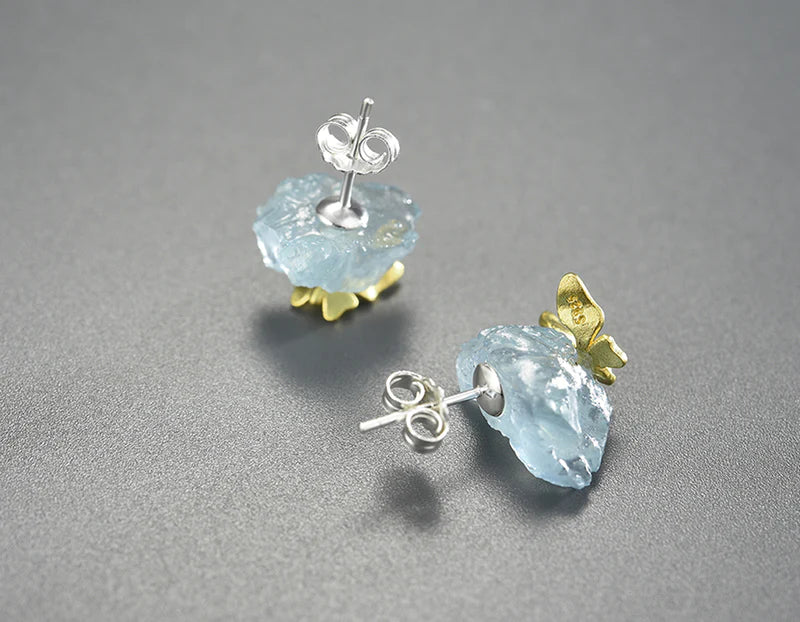 PRINCESENSE AQUAMARINE BUTTERFLY STUD EARRING