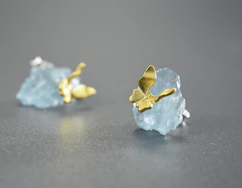 PRINCESENSE AQUAMARINE BUTTERFLY STUD EARRING