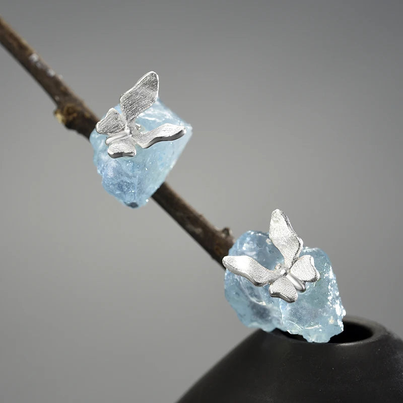 PRINCESENSE AQUAMARINE BUTTERFLY STUD EARRING