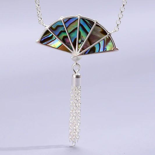 PRINCESENSE MOTHER OF PEARL ORIENTAL FAN NECKLACE