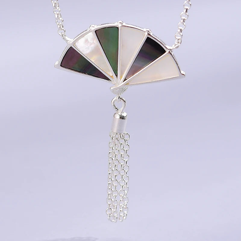 PRINCESENSE MOTHER OF PEARL ORIENTAL FAN NECKLACE