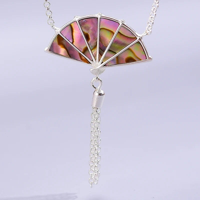 PRINCESENSE MOTHER OF PEARL ORIENTAL FAN NECKLACE