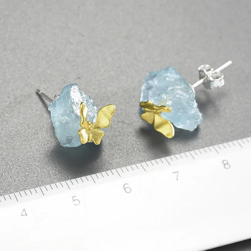 PRINCESENSE AQUAMARINE BUTTERFLY STUD EARRING