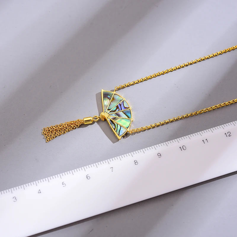 PRINCESENSE MOTHER OF PEARL ORIENTAL FAN NECKLACE