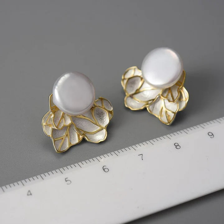 PRINCESENSE PEARL LEAVES STUD EARRINGS