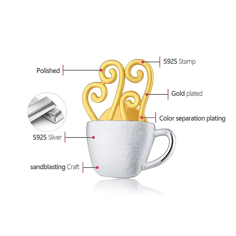 PRINCESENSE MORNING COFFEE CUP BROOCH