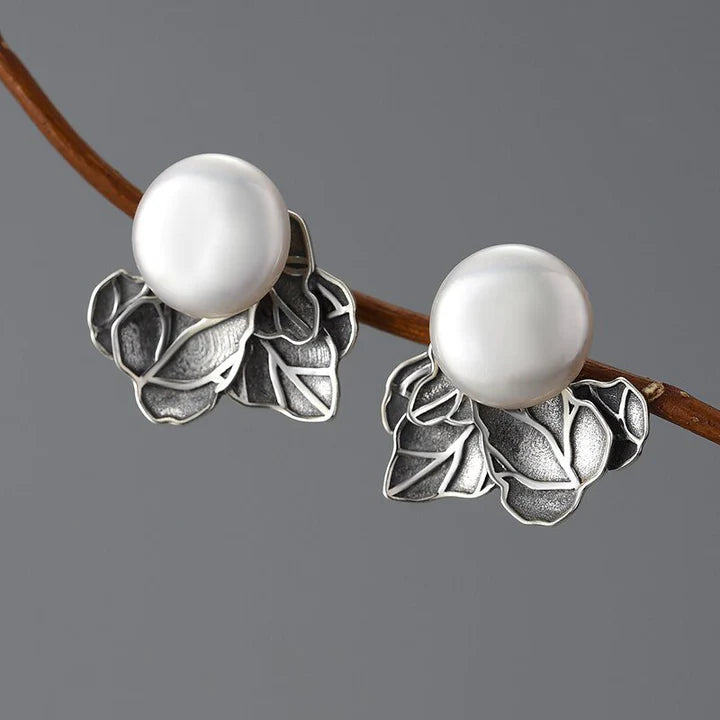 PRINCESENSE PEARL LEAVES STUD EARRINGS