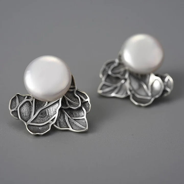 PRINCESENSE PEARL LEAVES STUD EARRINGS