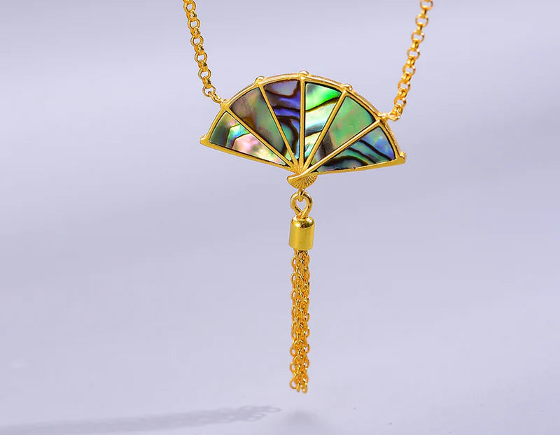 PRINCESENSE MOTHER OF PEARL ORIENTAL FAN NECKLACE