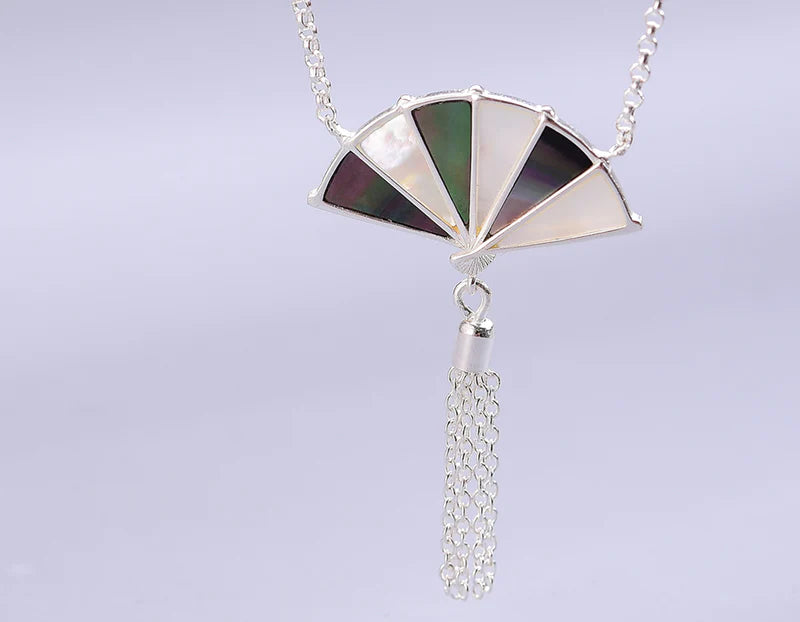 PRINCESENSE MOTHER OF PEARL ORIENTAL FAN NECKLACE