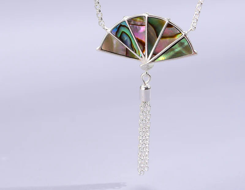 PRINCESENSE MOTHER OF PEARL ORIENTAL FAN NECKLACE