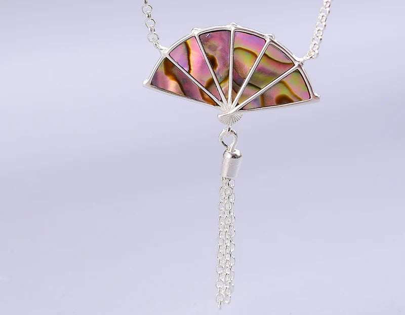 PRINCESENSE MOTHER OF PEARL ORIENTAL FAN NECKLACE