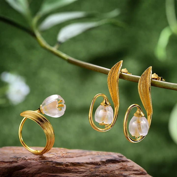 PRINCESENSE GOLD LILY OF THE VALLEY JEWELRY SET