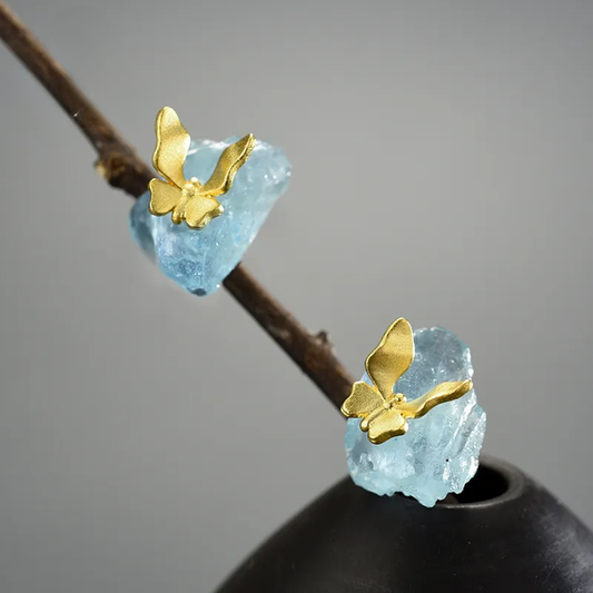 PRINCESENSE AQUAMARINE BUTTERFLY STUD EARRING